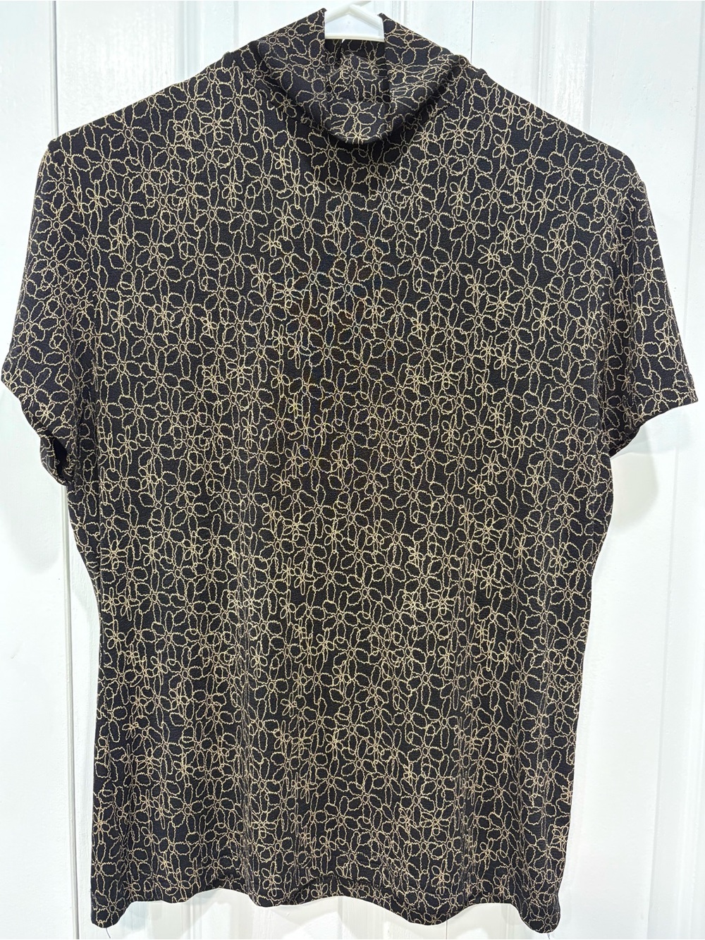 Vintage Frazier Lawrence Floral Mock Neck Womens S/M Black Tan Stretch Knit
